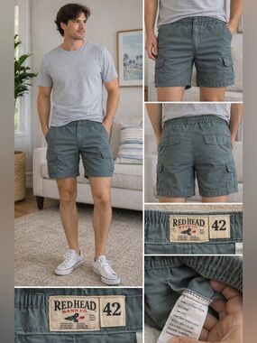 RedHead Men's Olive Green Cargo Shorts with Elastic Waist